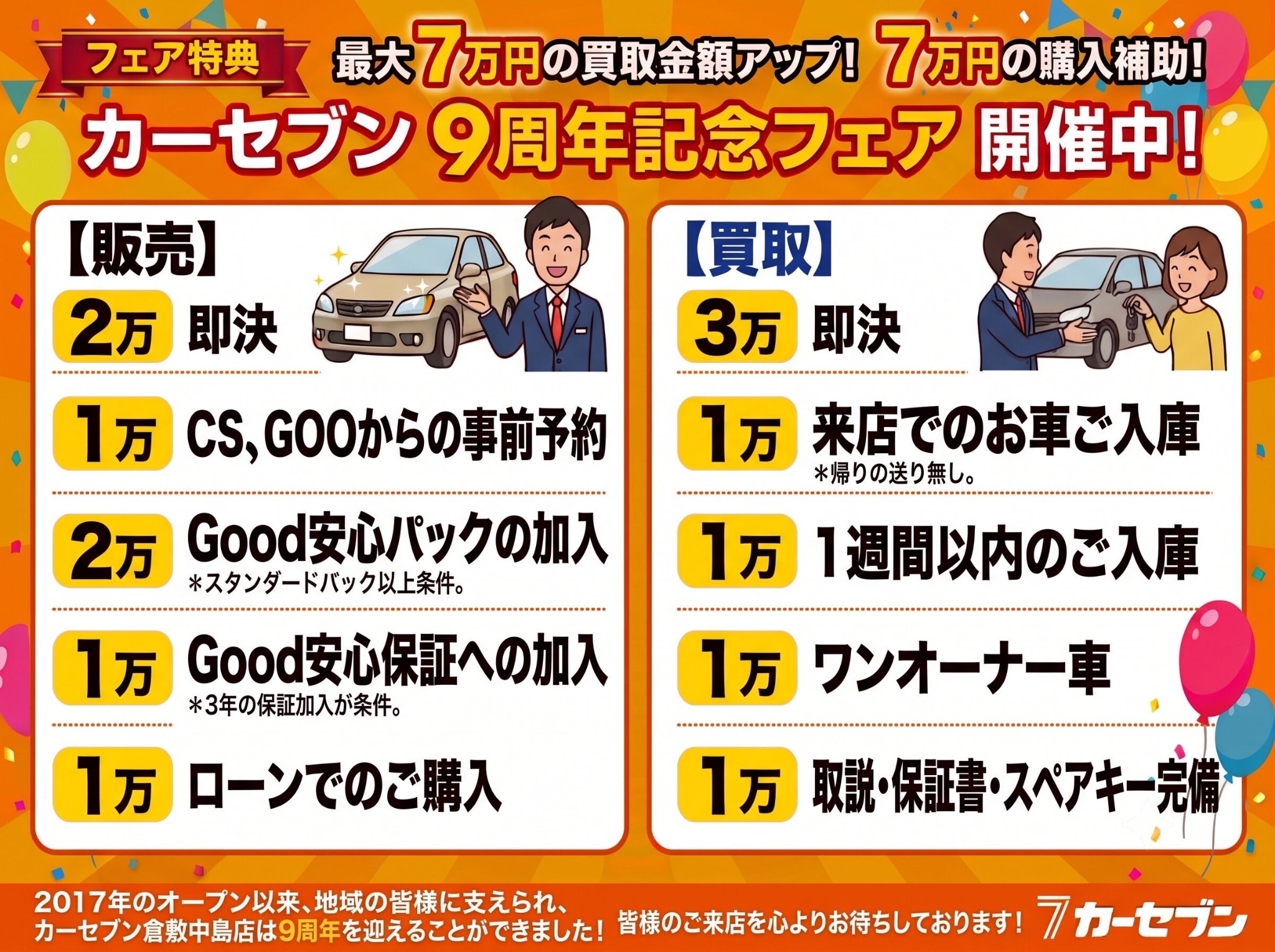 カーセブン9周年記念フェア特典